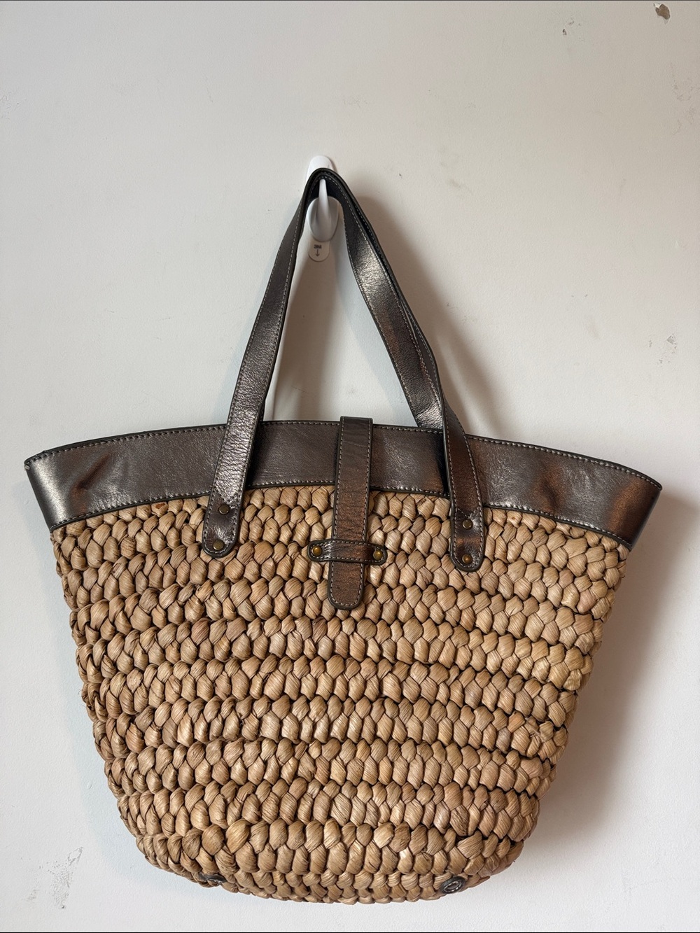 J. Crew Braided Straw Tote with Pewter Trimmed
